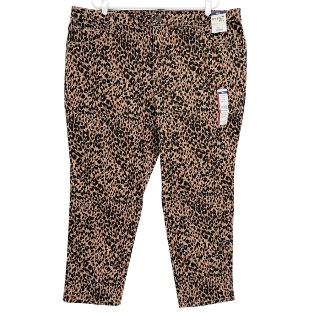 Terra & Sky Women Straight Stretch Brown Black Leopard Denim Jeans Plus 22WP NWT